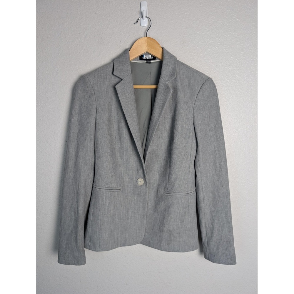 Express Suit Jacket Womens 4 Gray Polyester Blend Lined Tailored Notch Lapel